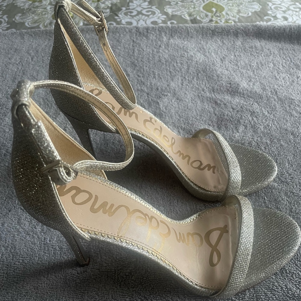 SAM EDELMAN Heels Patti Stiletto Heeled Dress Sandals Gold Shiny Formal Sz 10